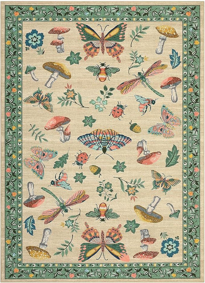 Mushroom 3x5 Area Rug Washable Non-Slip Small Indoor Rugs for Entryway with Rubber Back Soft Low-Pile Carpet for Kitchen Bedroom Living Room Mat Khaki Green