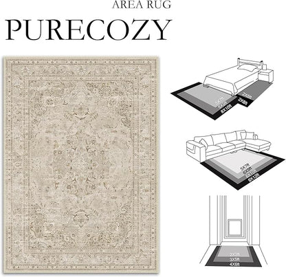 Brown 5x7 Area Rug Washable Vintage Carpet for Living Room Office Soft Retro Floral Low Pile Thin Indoor Rug Non Slip Central Medallion Floor Cover for Bedroom Dining Room
