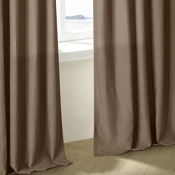 Brown Linen Pinch Pleated Curtains 108 Inches Long 2 Panels for Living Room Bedroom Light Filtering Drapes 108 Inch Length Dutch Cocoa Semi Sheer Memory Shape Trained Ceiling Floor Curtain