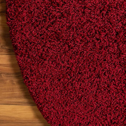 Unique Loom Solid Shag Collection Area Rug (5' 1" x 8' Oval, Cherry Red)