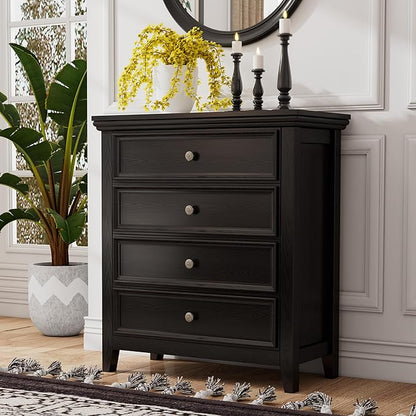 Black Dresser for Bedroom,Modern Storage Cabinet with 4 Drawer Chest for Living Room, Office, Hallway