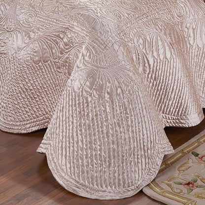 Touch of Class Portia Luxury Bedding | Posh Rose Quartz | Premier Quilted Polyester Satin | Romantic Hand Guided Machine Quilted Scroll Design 3 Piece Set with King Bedspread and 2 King Shams