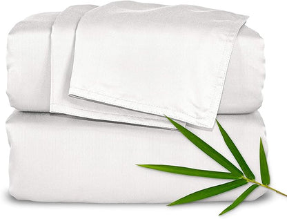 Pure Bamboo Full Sheets, Genuine 100% Organic Viscose Derived from Bamboo Bed Sheet Set, Luxuriously Soft & Cooling, Double Stitching, 2 Year Quality Promise (Full, White)