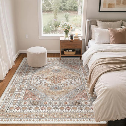 zesthome 3x5 Area Rug Ultra Soft Washable Rug, Non Slip Area Rug Indoor Entrance, Stain Resistant Rugs for Living Room Bedroom Vintage Home Decor (Orange,3'x5')