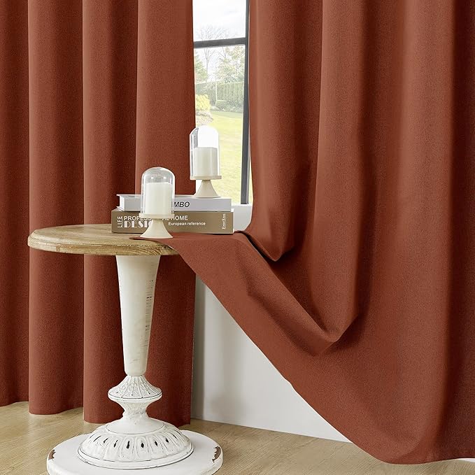 ChrisDowa 100% Blackout Terracotta Solid Curtains 84 Inches Long 2 Panels for Bedroom Living Room,Farmhouse Room Darkening Thermal Insulated Soundproof Grommet Top Window Treatment Drapes,52x84