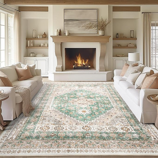 zesthome 9x12 Area Rugs,Stain Resistant Washable Rug,Ultra-Thin Rugs for Living Room,Bedroom,Non-Slip Backing Home Decor Large Area Rug (Green,9'x12')
