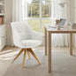 Zouron Desk Chair with Wooden Legs, Swivel Accent Chairs No Wheels, Modern Vanity Arm Chair for Small Space Home Office Living Room Bedroom, Ivory and Natural Wood