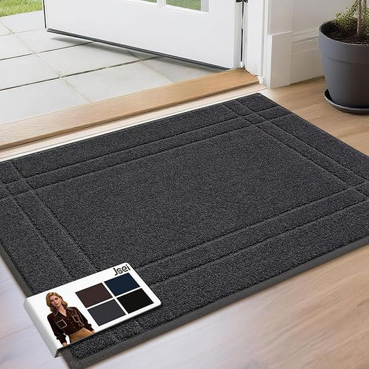 JSEI Entryway Rugs Doormat 20"x32", Non-Slip Dirt Trapper Door Mats Indoor, Washable Absorbent and Stain Resist Welcome Floor Mat for Front Door, Dog Door Mat, Muddy Wet Shoes & Paws, Dark Grey