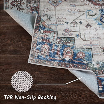 vivorug 8x10 Area Rugs for Living Room, Non-Slip Backing Washable Rug 8x10, Large Area Rug Soft Carpet for Bedroom Dining Room, Vintage, Easy Clean, Durable, Brown