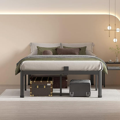 MAF 20 Inch Full Size Bed Frame with Round Corner Legs Mattress Slide Stopper No Box Spring Needed Heavy Duty Metal Platform Bed Frames Under-Bed Storage Space, 3000 LBS Steel Slats Support