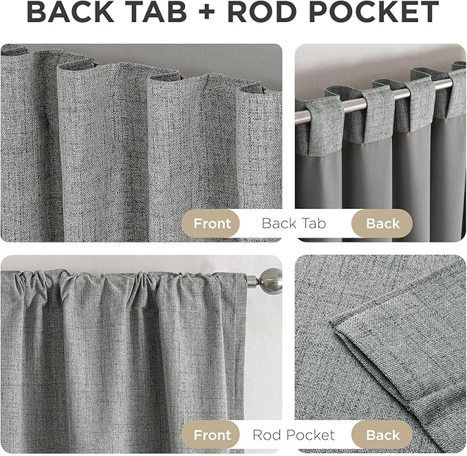 Joydeco Blackout Curtains for Bedroom - 100% Light Blocking 2 Panels Light Grey Drapes 37" W x 84" L, Thermal Insulated Room Darkening Curtains, Linen Textured for Living Room, Rod Pocket & Back Tabs