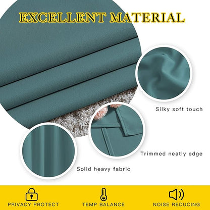 NICETOWN Blackout Curtains for Kids Room - Triple Weave Microfiber Home Thermal Insulated Solid Ring Top Blackout Panels/Drapes for Bedroom(Sea Teal, Set of 2, 66 x 54 Inch)