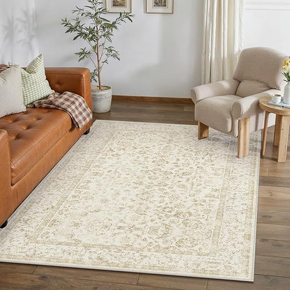 4x6 Brown Area Rug Non Slip Vintage Office Entryway Rug Distressed Machine Washable Kitchen Carpet Traditional Retro Floral Accent Throw Door Mat for Bedroom Bathroom Dining Living Room