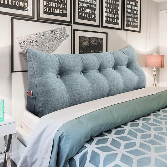 homecozy Wedge Headboard Pillow Dorm Room Reading Pillow Back Support for Sitting Up in Bed Bolster Lumbar Cushion Body Positioning Bedrest Gifts for Mom Cotton Linen 59in Gray Queen