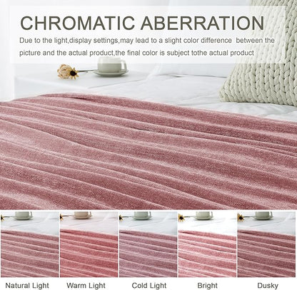 Chenille Throw Blanket for Couch 50"X 60", Soft Cozy Throws with Fringe Tassel for Bed Sofa Chair Cover, Lightweight Knitted Decorative Boho Blankets for Living Room, Mauve