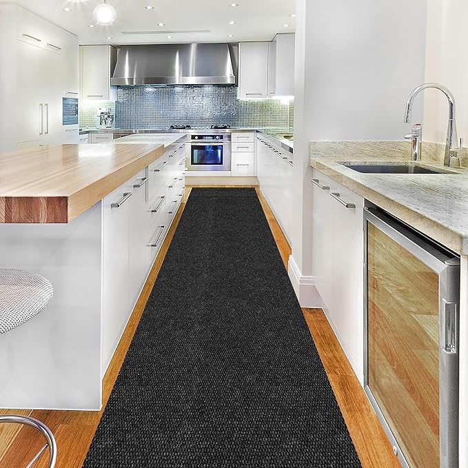 Ottomanson Commercial Scrape Rib Entry Mat – Heavy Duty Ribbed Floor Mat for High Traffic – Non Slip Rubber Back, Waterproof – Indoor Outdoor Use for Offices, Schools, Lobbies, 2'7" x 54', Black