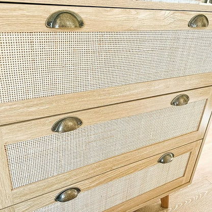 PHI VILLA Rattan Nightstand Set of 2 - Dresser with Drawer Boho Small Cabinet, 3 Drawer Dresser, Rattan Cabinet