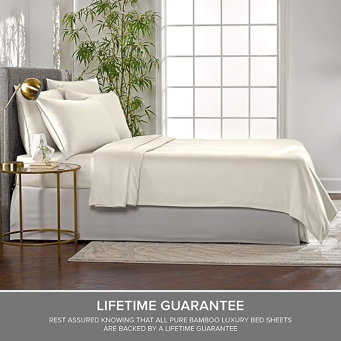 Pure Bamboo Twin XL Sheets, Genuine 100% Organic Viscose Derived from Bamboo Bed Sheet Set, Luxuriously Soft & Cooling, Double Stitching, 2 Year Quality Promise (Twin XL, Ivory)