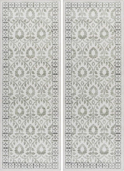 Gertmenian Indoor Boho Area Rug | Home Decor for Entryway, Bedroom, Living Room, Office, Kitchen | Non Slip, Soft, Printed Accent Rugs | Esme, Sage, 2x6 Runner, 24571 (Pack of 2)
