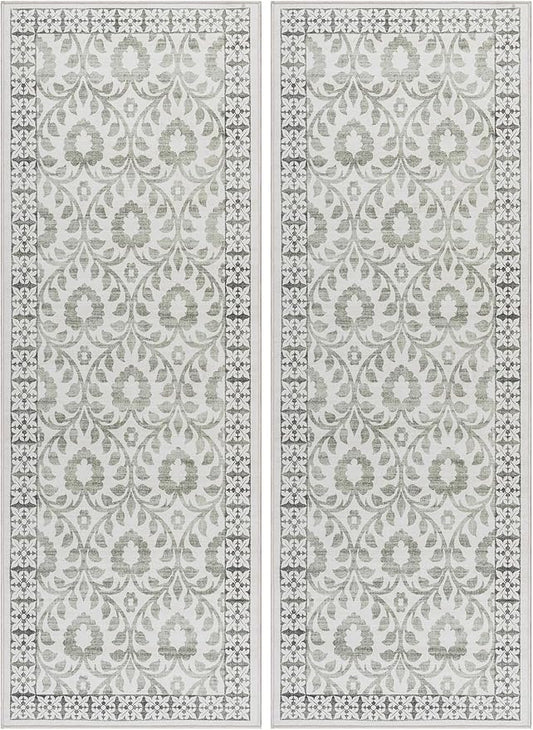 Gertmenian Indoor Boho Area Rug | Home Decor for Entryway, Bedroom, Living Room, Office, Kitchen | Non Slip, Soft, Printed Accent Rugs | Esme, Sage, 2x6 Runner, 24571 (Pack of 2)