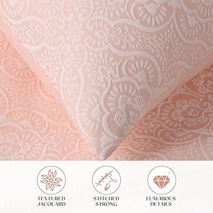 Superior 3 Piece Bedspread Set, Home Bed Decor, Decorative Bed Spread, 2 Pillow Shams, Medium Weight Blanket, Floral Matelasse Coverlet, Bedding Essentials, Enzy Collection, King, Peach