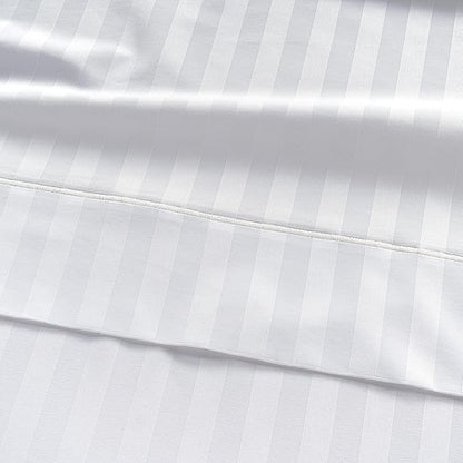 Lane Linen White Queen Sheet Set - 100% Cotton Striped Sheets for Queen Size Bed, Satin Soft Luxury Striped Sheets Queen Size, Deep Pocket Fitted Sheets - 4 PC Bedding Sheets & Pillowcases Set - White