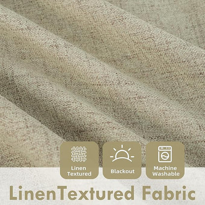 DriftAway Double Layer Linen Blackout Tie Up Curtains Thermal Insulated Fully Lined Balloon Roman Shade Bathroom Window Adjustable Rod Pocket for Small Window 39 Inch by 55 Inch Light Khaki Linen