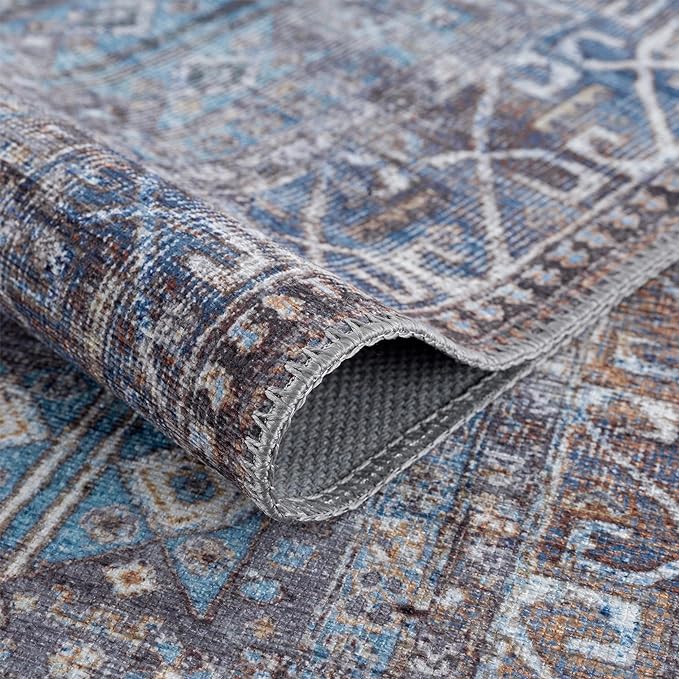 Bloom Rugs Washable 12 ft Runner - Slate Gray/Blue Traditional Runner for Entryway, Hallway, Bathroom, and Kitchen - Exact Size: 2.5' x 12'