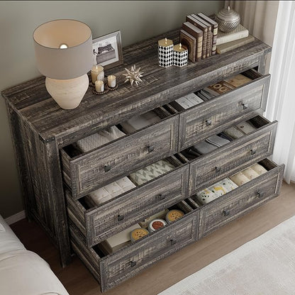 6-Drawer Dresser, Modern Wooden Storage Chest of Drawers, Dresser TV Stand, Wood Drawer Organizer with Metal Handles for Bedroom, Living Room, Hallway