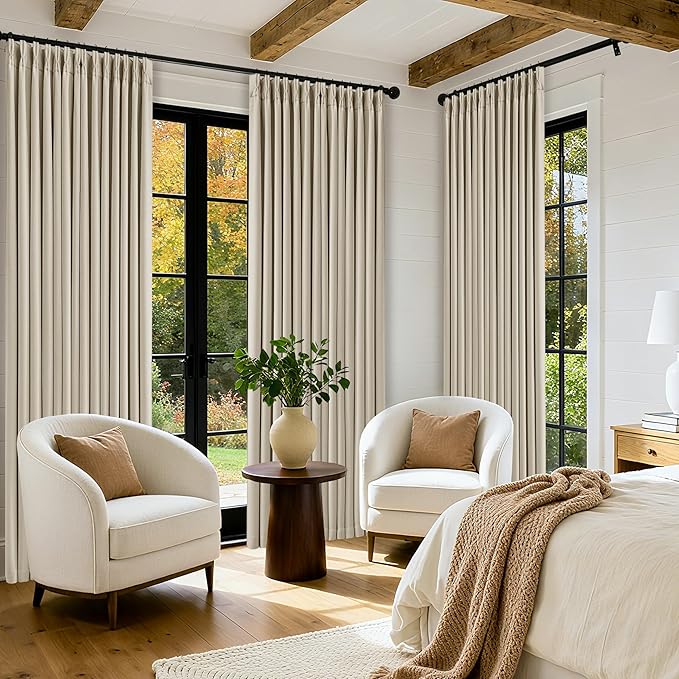 94 Inch Long Blackout Curtains Thick Linen Pinch Pleated Curtains 2 Panels for Bedroom Living Room Darkening Light Blocking Energy Save Pinch Pleat Back Tab 94 Inch Window Drapes Cream Beige Oatmeal
