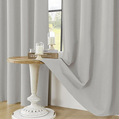 ChrisDowa 100% Blackout Light Grey Solid Curtains 102 Inches Long 2 Panels for Bedroom Living Room,Farmhouse Room Darkening Thermal Insulated Soundproof Grommet Top Window Treatment Drapes,52x102