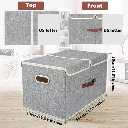 TYEERS Extra Large Collapsible Storage Bins with Lids and Compartments, Organizing Bins for Closet Storage, Clothes Storage, Cube Organizer for Home Office Storage - 2 Pack - Gray