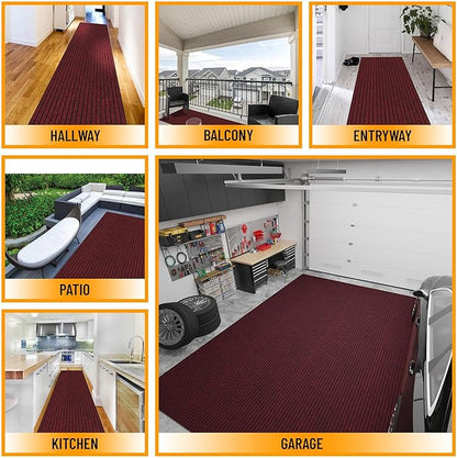 Ottomanson 2'7" x 5' Mud Mat Area Rug Scraper Carpet - Non-Slip, Dirt Trapping for Indoor & Outdoor Use - Ideal for Entryway, Garage, Kitchen, Patio & High-Traffic Areas, Red