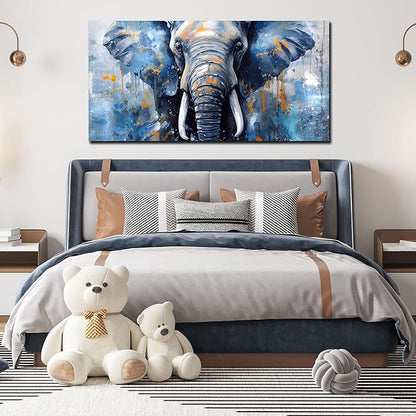 ENTANUB Elephant Wall Art for Living Room, Animal Canvas Print Painting for Bedroom, Blue Picture Decor, Size 59 x 29 Inches