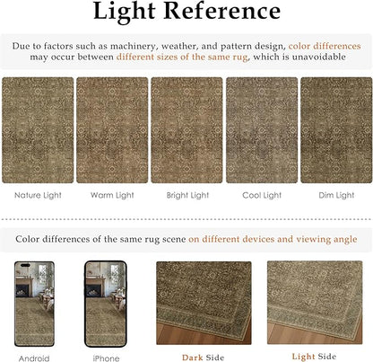 Brown 3x5 Area Rug Washable Vintage Carpet for Entryway Office Soft Retro Floral Kitchen Low Pile Thin Door Mat Non Slip Traditional Distressed Rug for Bathroom Bedroom Dining Living Room