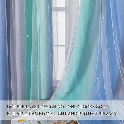 XiDi Blue Blackout Curtains for Boy Rooms Green Curtains for Bedroom Grey Window W34 X L63