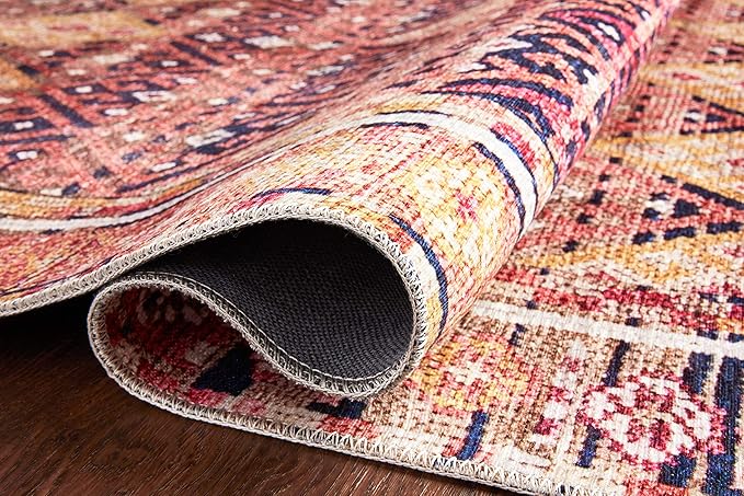 Loloi Layla Collection LAY-15 Magenta/Multi 9'-0" x 12'-0" .13" Thick Area Rug, Soft, Durable, Vintage Inspired, Distressed, Low Pile, Non-Shedding, Easy Clean, Printed, Living Room Rug