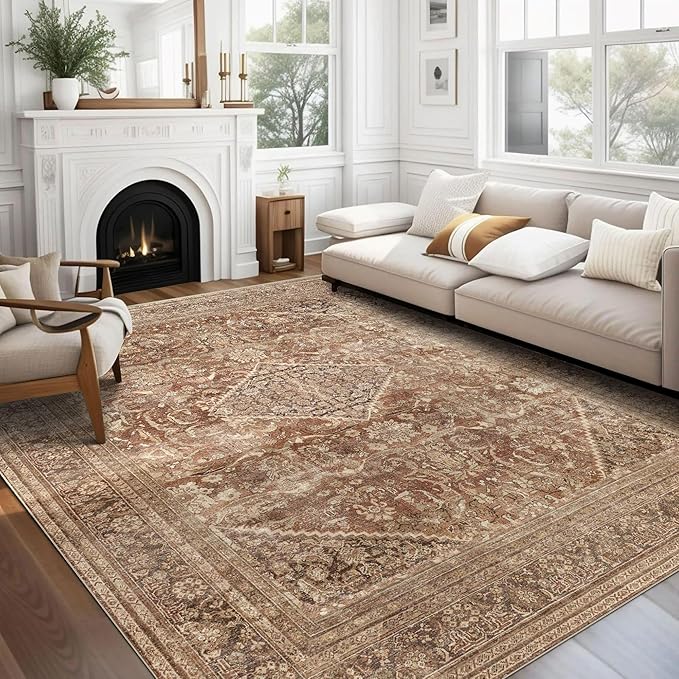 vivorug 4x6 Rug, Small Area Rug for Living Room, Bedroom, Kitchen, Machine Washable Non-Slip Throw Rug, Vintage Carpet for Entryway Nursery Coffee Table - Durable (Earth Tone)