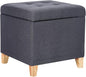 Adeco Fabric Storage Ottoman Bench with Solid Wood Legs, 17.7" Square Dark Grey Cotton Linen Cube Foot Stool, Upholstered Button Tufted Vanity Chair with Hinged Lid for Living Room, Bedroom, Dorm