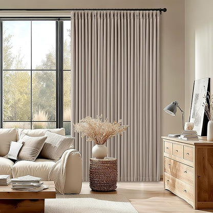 Extra Wide Burlywood Birch Blackout Sliding Glass Door Curtains 102 Inches Long Memory Trained Pinch Pleated Linen Double Layer Black Out Heat Blocking Curtain 70 Inch Width 102 Inch Length 1 Panel