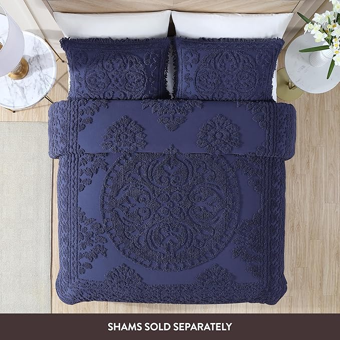Beatrice Home Fashions Medallion Chenille Bedspread, King, Navy