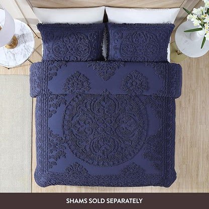 Beatrice Home Fashions Medallion Chenille Bedspread, Full, Navy