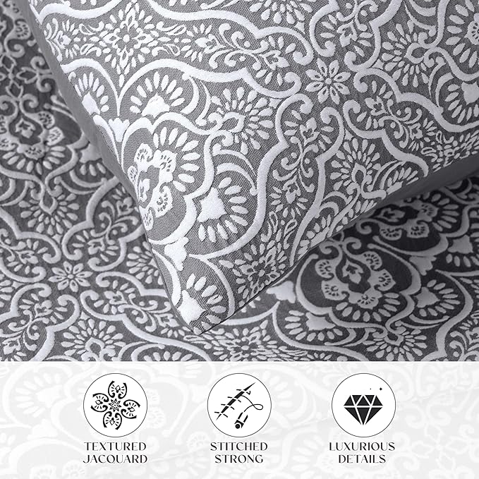 Superior 3 Piece Bedspread Set, Home Bed Decor, Decorative Bed Spread, 2 Pillow Shams, Medium Weight Blanket, Floral Matelasse Coverlet, Bedding Essentials, Enzy Collection, King, Charcoal