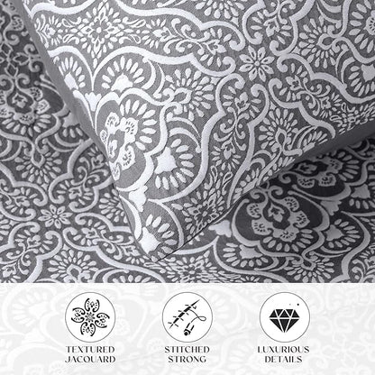 Superior 3 Piece Bedspread Set, Home Bed Decor, Decorative Bed Spread, 2 Pillow Shams, Medium Weight Blanket, Floral Matelasse Coverlet, Bedding Essentials, Enzy Collection, Queen, Charcoal
