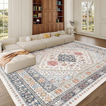 zesthome 8x10 Area Rugs for Living Room,Non-Slip Backing Washable Rugs,Vintage Large Area Rug，Stain Resistant Home Decor Rug (Multi,8'x10')