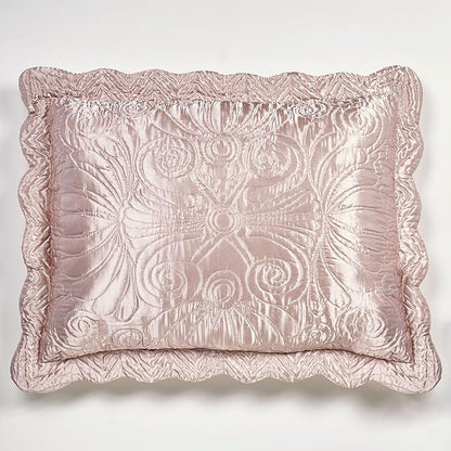 Touch of Class Portia Luxury Bedding | Posh Rose Quartz | Premier Quilted Polyester Satin | Hand Guided Machine Quilted Scroll Design 3 Piece Set: Cal King Oversized Bedspread and 2 King Shams