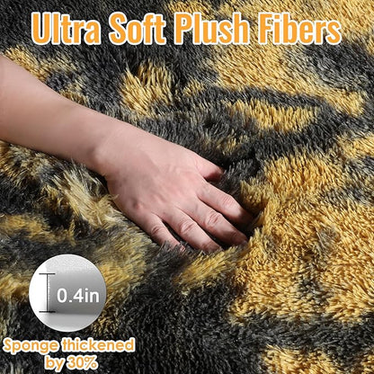 PAGISOFE Black and Yellow Fluffy Shag Area Rugs for Bedroom 5x7, Soft Fuzzy Shaggy Washable Rugs for Living Room, Plush Rug for Kids Room Furry Boys Carpet for Teen Dorm Black Room Decor Dark Yellow