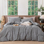 MooMee Gingham Duvet Cover Set 100% Washed Cotton Linen Like Textured Breathable Durable Soft Comfy Modern Checkered Design (Black White Gingham, Queen 90"x90")