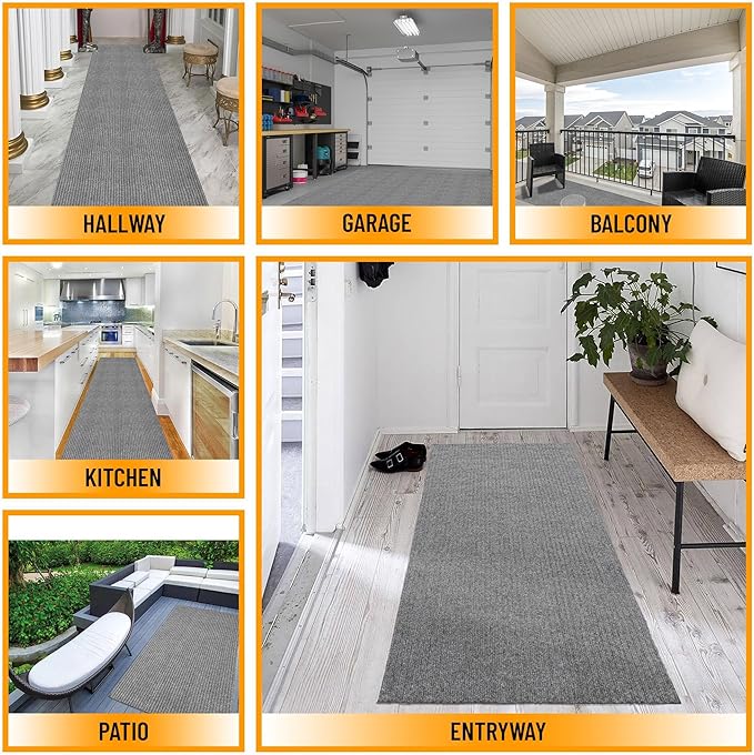 Ottomanson 2'7" x 17' Hallway Runner with Scraper Pile - Extra Durable Non-Slip Rug Mat for Indoor & Outdoor Use - Ideal for Kitchen, Entryway & Garage - High-Traffic Carpet, Gray