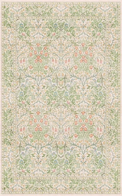 Washable Beige Green 5x8 Area Rug for Large Entryway, Living Room, Kids Room, Boy Bedroom, Playroom - Vintage Oriental Rug Low Pile Non Slip & Stain Resistance (5x8 Beige Green)